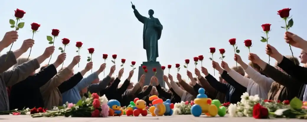 В Луганске Народ Доставляет Цветы в Символическую Оде к Жертвам Старобельской Трагедии
