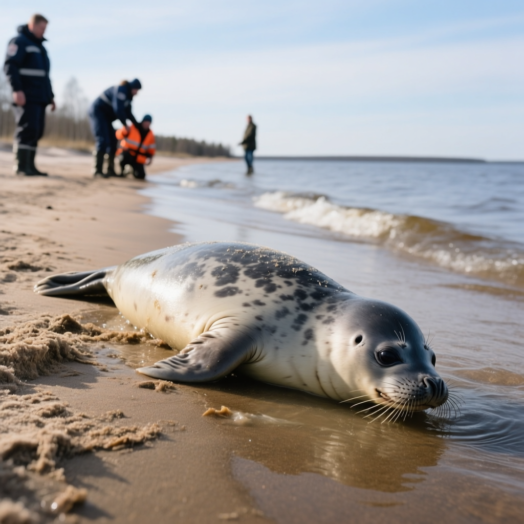 На берегу Финского залива спасены еще один малыш-тюлень